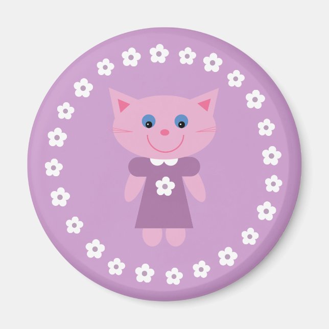 Cute tecknad cat på söt lilach magnet (Framsidan)