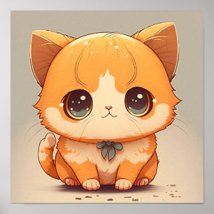 Cute tecknad cat sitta och tittar vid kameran poster
