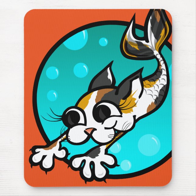 CUTE TECKNAD CAT SJÖJUNGFRU MOUSE PAD MUSMATTA (Framsidan)