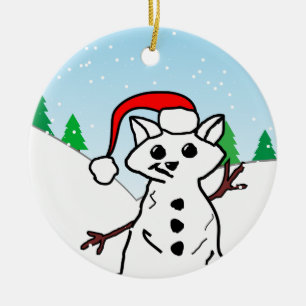 Cute Tecknad Cat Snögubbe Winter Helgdag Julgransprydnad Keramik