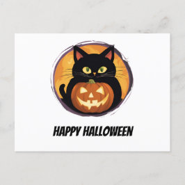 Cute Tecknad Cat Spooky Halloween Lycklig Helgdag Vykort