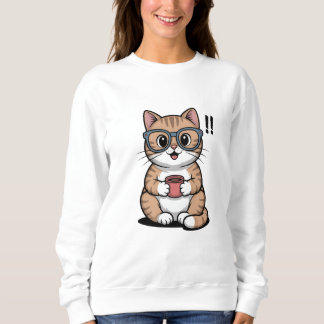 Cute Tecknad Cat Sweatshirt - Lustigt Mysigt Katt T Shirt