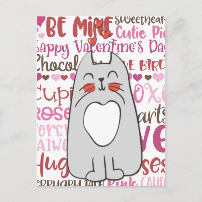 Cute Tecknad Cat Valentine Day Vykort (Framsida)