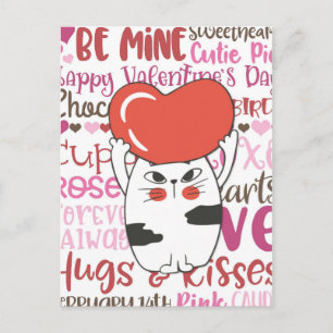 Cute Tecknad Cat Valentine Day Vykort