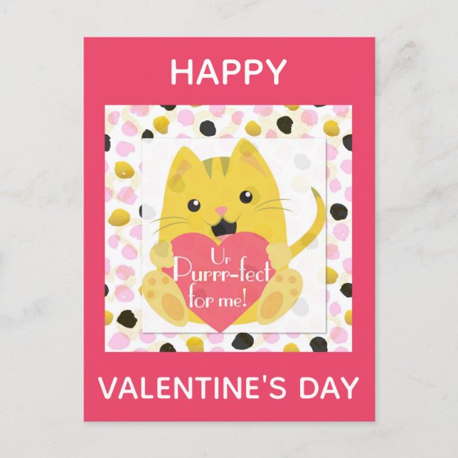 Cute Tecknad Cat Valentine Day Vykort (Framsida)