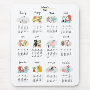 Cute Tecknad Cats and Hundar 2023 Calendar Musmatta