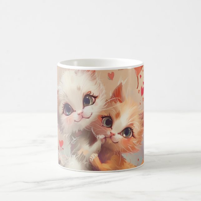 Cute Tecknad Cats Digital Art Kaffemugg (Center)