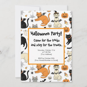 Cute Tecknad Cats Halloween fest-inbjudan Inbjudningar