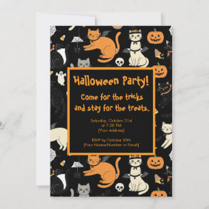 Cute Tecknad Cats Halloween fest-inbjudan Inbjudningar