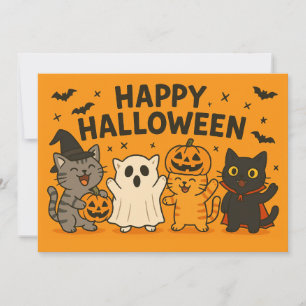 Cute Tecknad Cats Halloween fest-inbjudan Inbjudningar