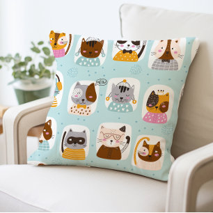Cute Tecknad Cats Pillow, Funny Cat Ansikte Kudde