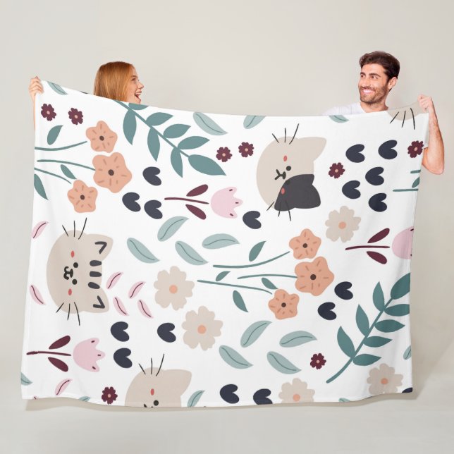 Cute tecknad Cats Sömlös Mönster Fleecefilt (På plats)