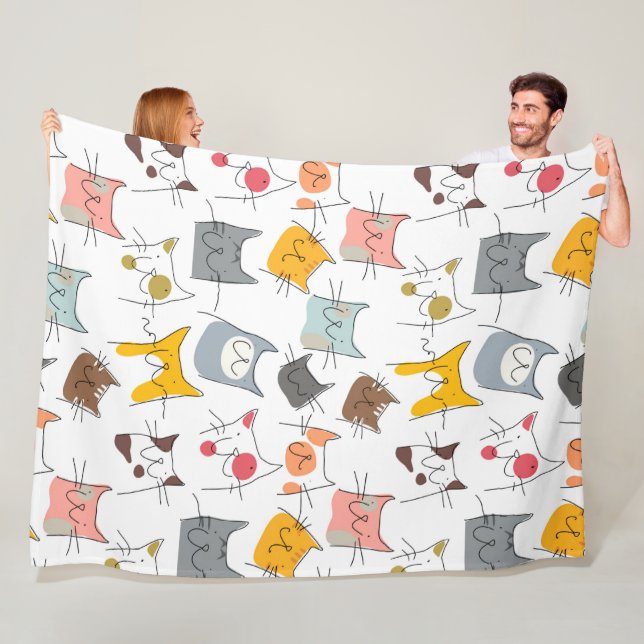 Cute tecknad Cats Sömlös Mönster Fleecefilt (På plats)