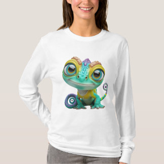 Cute Tecknad Chameleon med stort Ögon | Färgfull L T Shirt