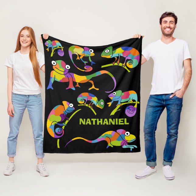 Cute Tecknad Chameleons Ljusa färger Personlig Fleecefilt (På plats)