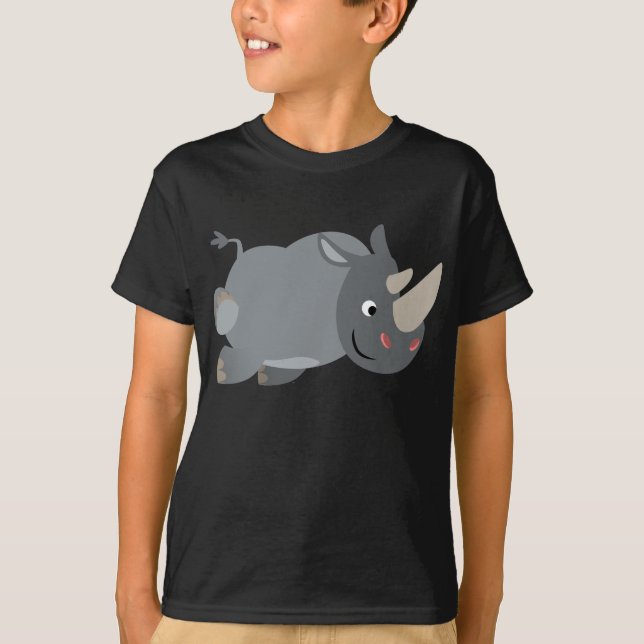Cute Tecknad Charging Rhino Children T-Shirt (Framsida)