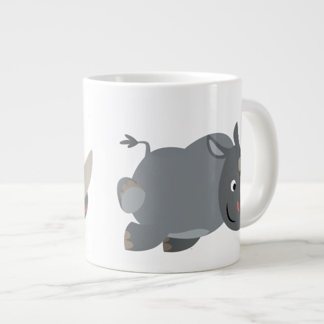 Cute Tecknad Charging Rhino Jumbo Mugg (Framsida höger)