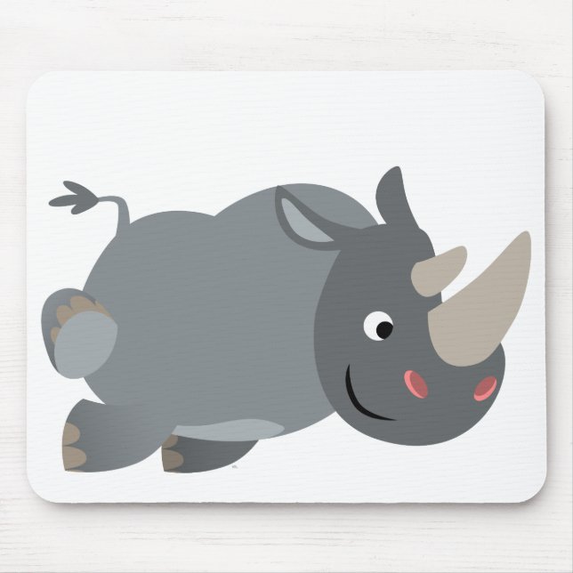 Cute Tecknad Charging Rhino Mousepad Musmatta (Framsidan)
