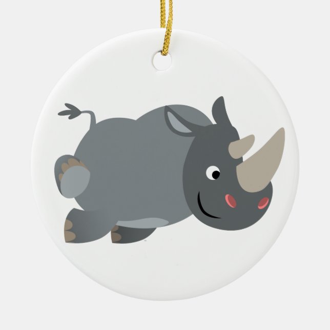Cute Tecknad Charging Rhino Ornament (Framsidan)
