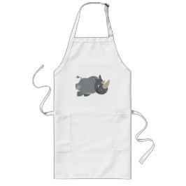 Cute Tecknad Charting Rhino Cooking Apron Långt Förkläde