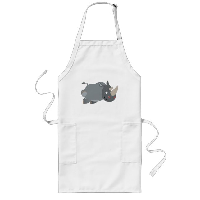Cute Tecknad Charting Rhino Cooking Apron Långt Förkläde (Framsidan)