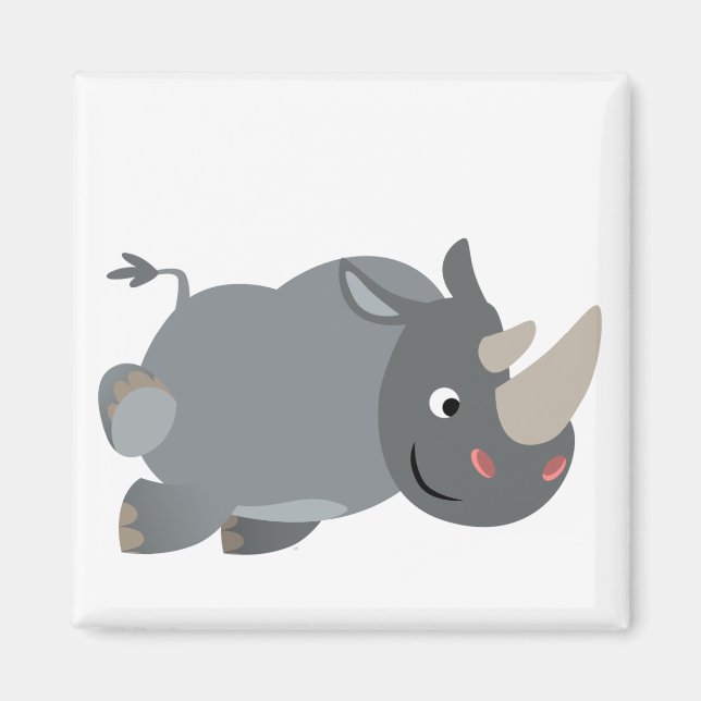 Cute Tecknad Charting Rhino Magnet (Framsidan)