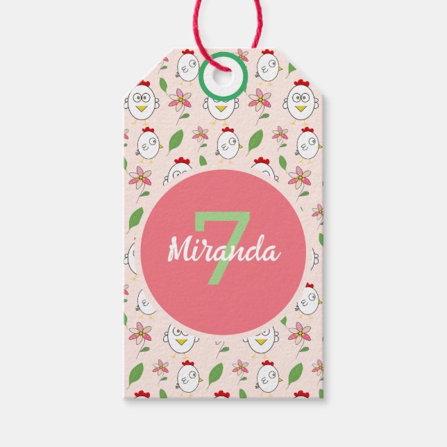 Cute Tecknad Chicken Illustration Presentetikett (Framsidan)