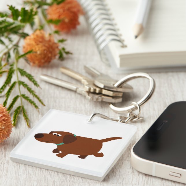 Cute Tecknad Chocolate Labrador Acrylic Keychain (Högra Framsidan)