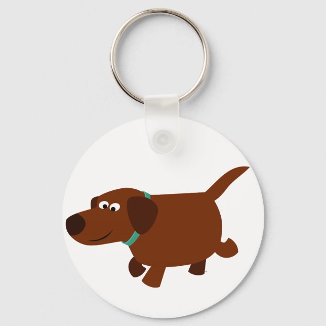 Cute Tecknad Chocolate Labrador Keychain Nyckelring (Framsida)