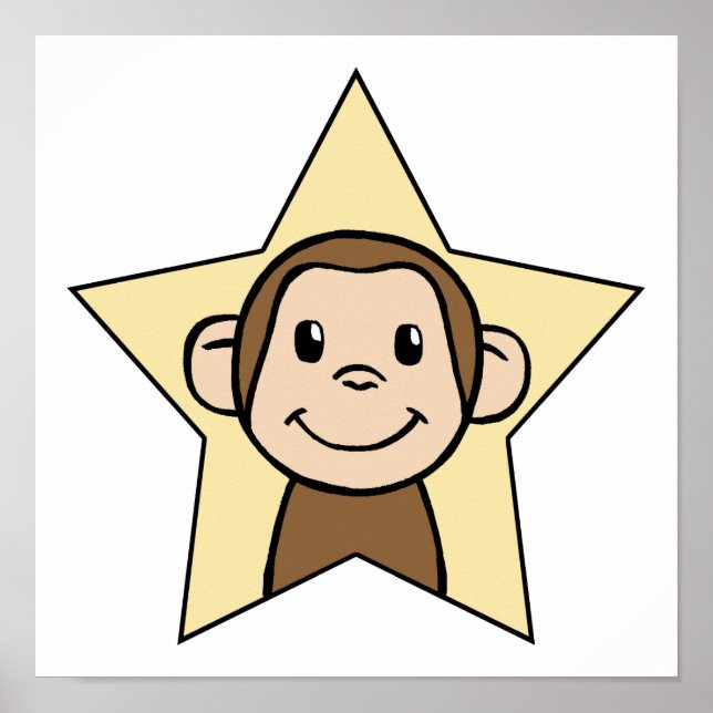 Cute Tecknad Clip Art Monkey med Flin Smile Star Poster (Framsidan)