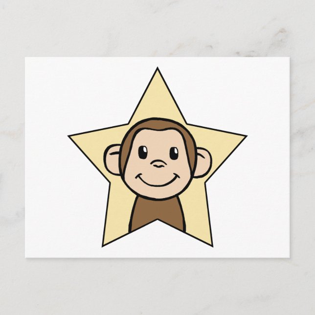 Cute Tecknad Clip Art Monkey med Flin Smile Star Vykort (Framsida)