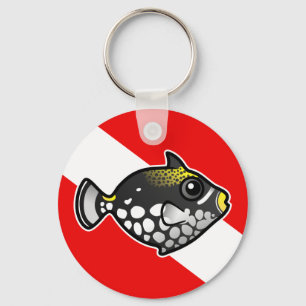 Cute Tecknad Cloclown Triggerfish Dive Flagga Nyckelring