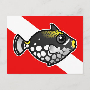 Cute Tecknad Cloclown Triggerfish Dive Flagga Vykort