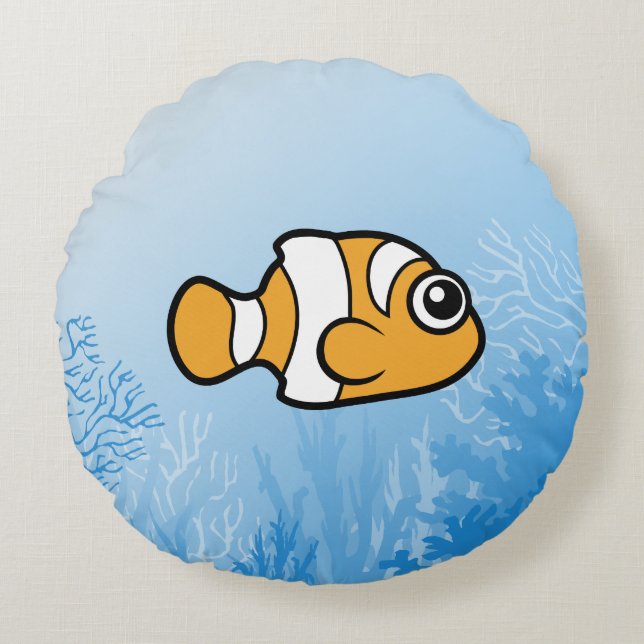 Cute Tecknad Clownfish Rund Kudde (Framsidan)