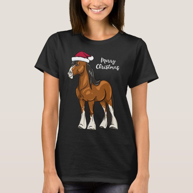 Cute Tecknad Clydesdale Draft Horse Jul T Shirt (Framsida)