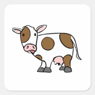Cute Tecknad Cow Brown and White Farm Animal Fyrkantigt Klistermärke