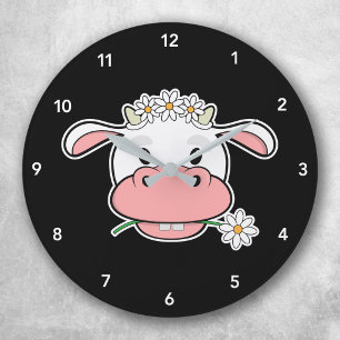 Cute Tecknad Cow Kawaii Farm Animal Rund Klocka
