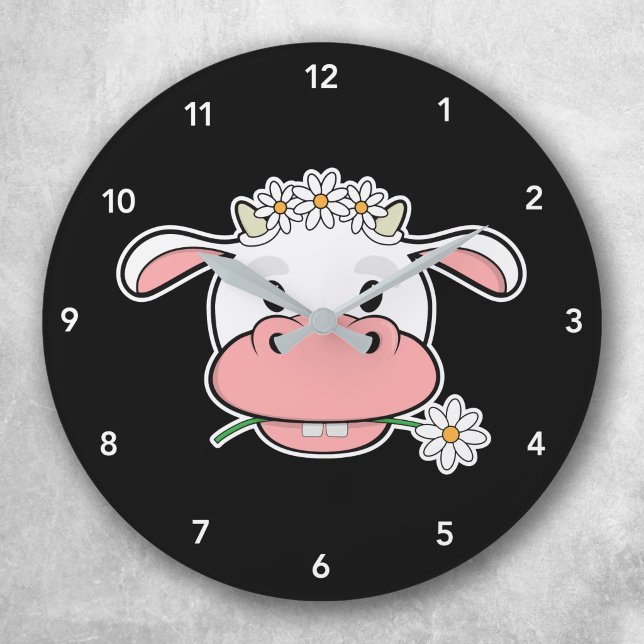 Cute Tecknad Cow | Kawaii Farm Animal Rund Klocka (Skapare uppladdad)