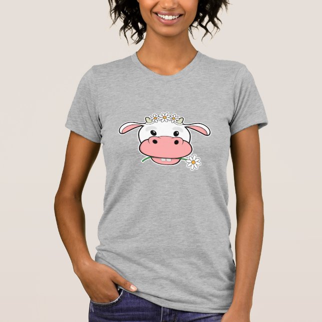 Cute Tecknad Cow | Kawaii Farm Animal T-Shirt (Framsida)