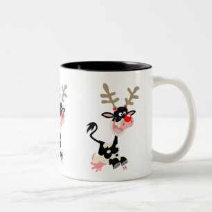 Cute Tecknad Cow Masquerading as a Reindeer Två-Tonad Mugg