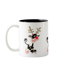 Cute Tecknad Cow Masquerading as a Reindeer