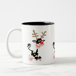 Cute Tecknad Cow Masquerading as a Reindeer Två-Tonad Mugg