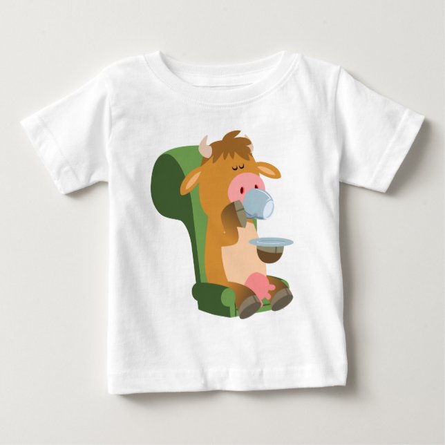 Cute Tecknad Cow och Nice Cuppa Baby T-Shirt (Framsida)