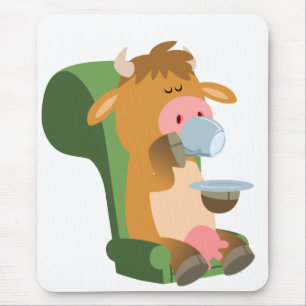 Cute Tecknad Cow och Nice Cuppa Mousepad Musmatta