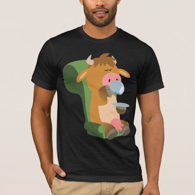 Cute Tecknad Cow och Nice Cuppa T-Shirt (Framsida)