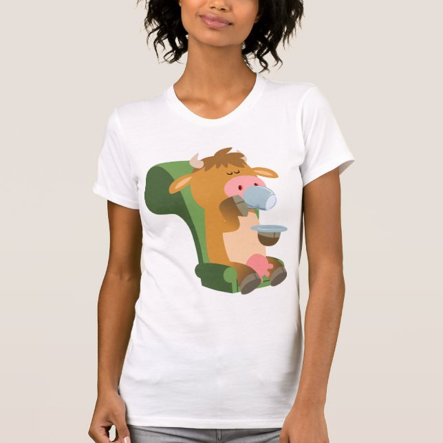 Cute Tecknad Cow och Nice Cuppa Women T-Shirt (Framsida)