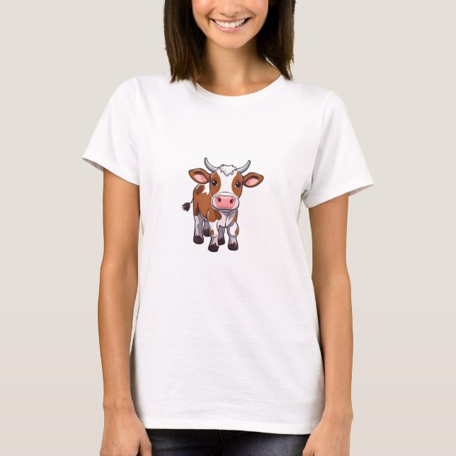 Cute Tecknad Cow T Shirt (Framsida)