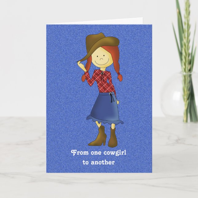 Cute Tecknad Cowgirl på Denim Birthday Card Kort (Framsida)