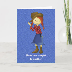 Cute Tecknad Cowgirl på Denim Birthday Card Kort
