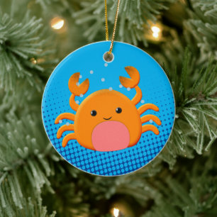 Cute Tecknad Crab Blue Ocean Julgransprydnad Keramik